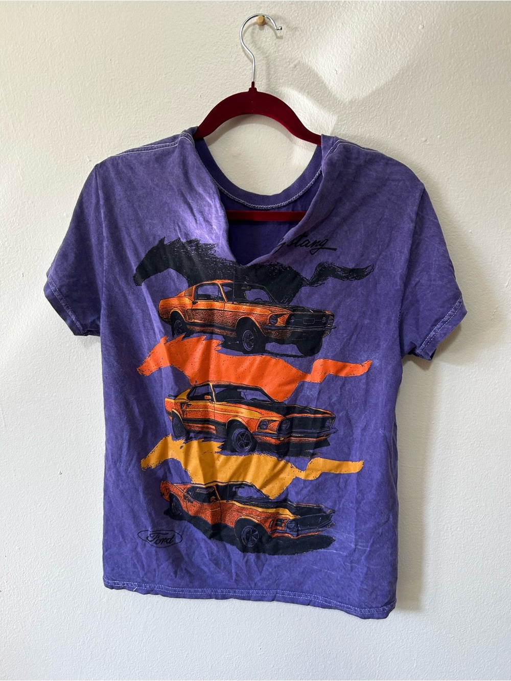 Ford Purple Short Sleeve Tee with Orange & Yellow Muscle Car Graphics